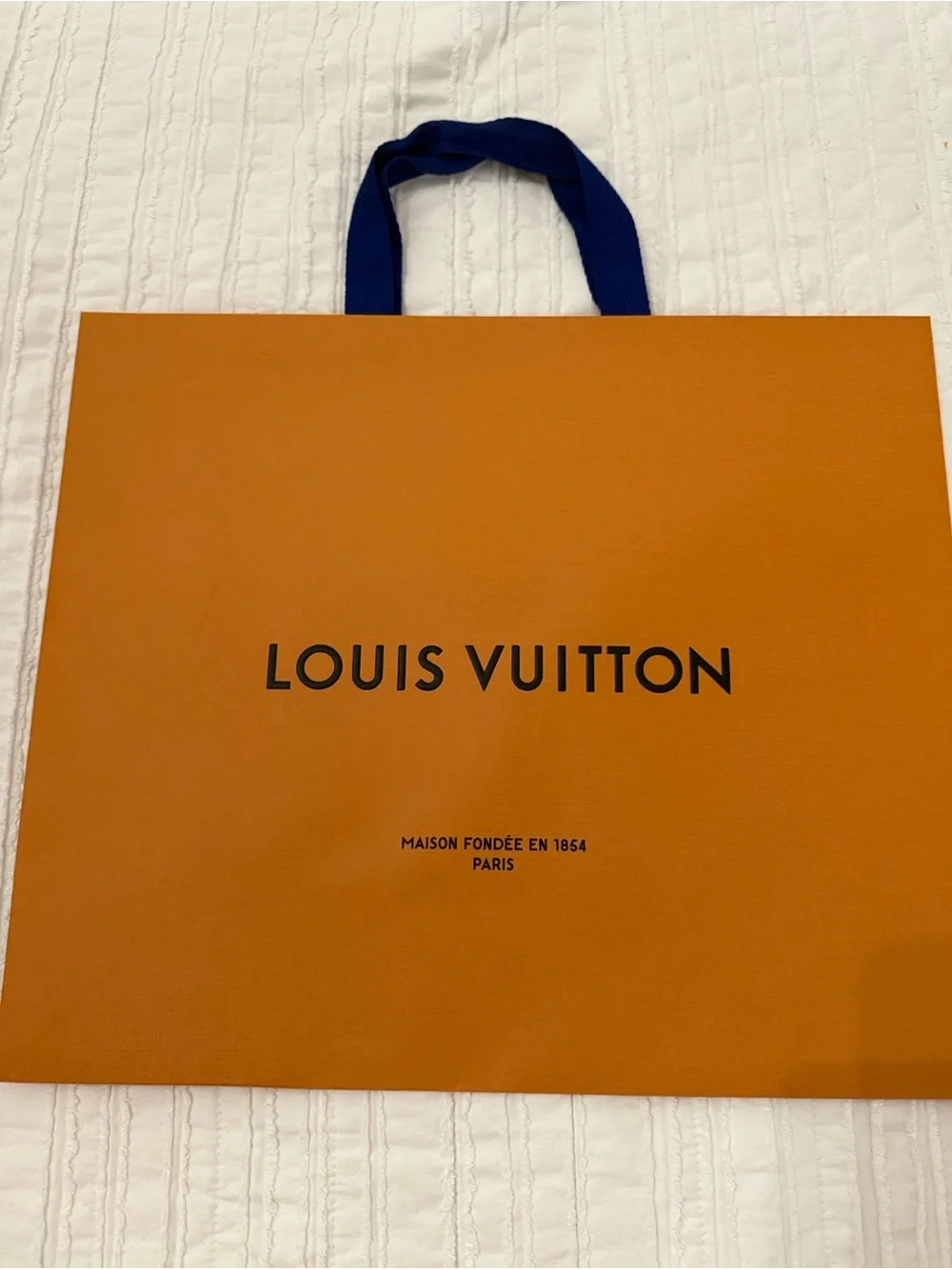 Louis Vuitton Orange Shopping Bag with Navy Handles
